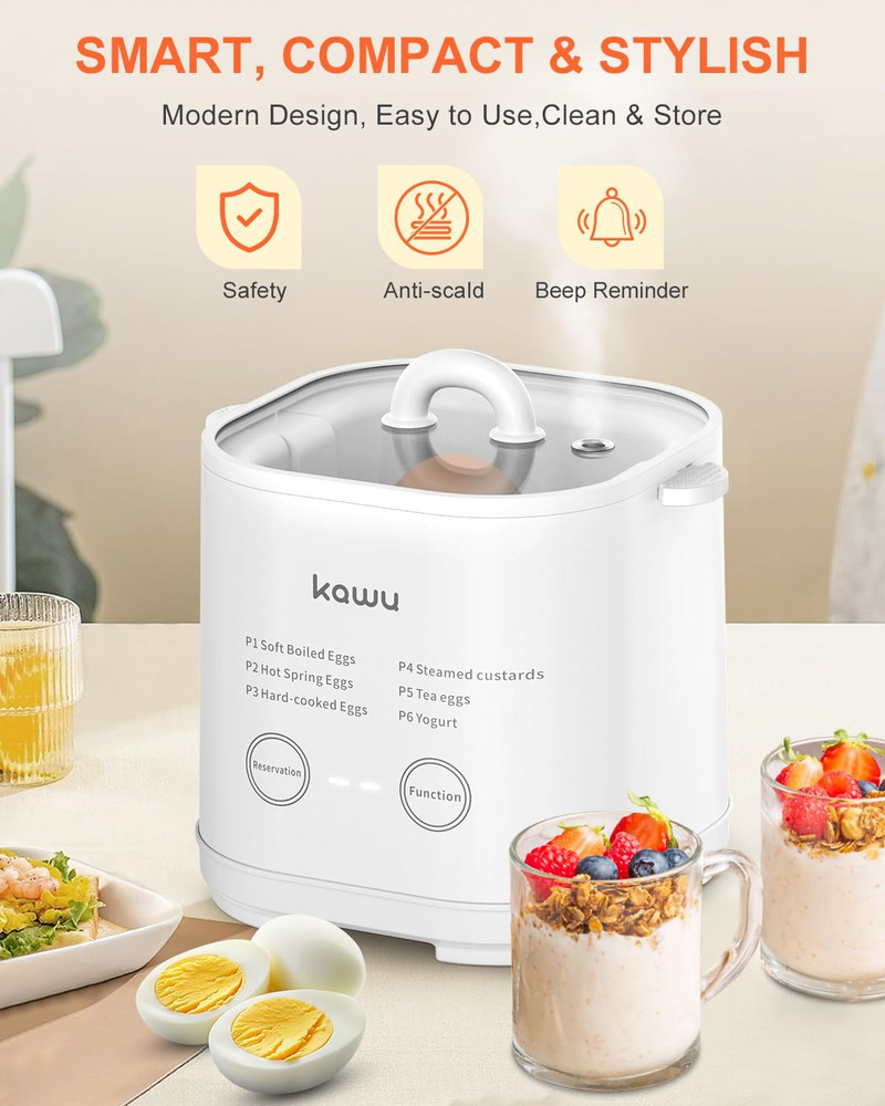 6-Function Egg Cooker for Hard Boiled Eggs, Egg Boiler with Timer, Egg Cooker fo