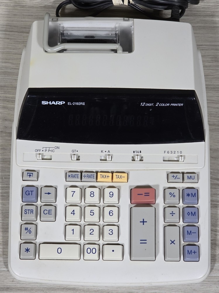 Sharp Printing Calculator - EL2192RII - 12 Digit - 2 Color Printer - Works