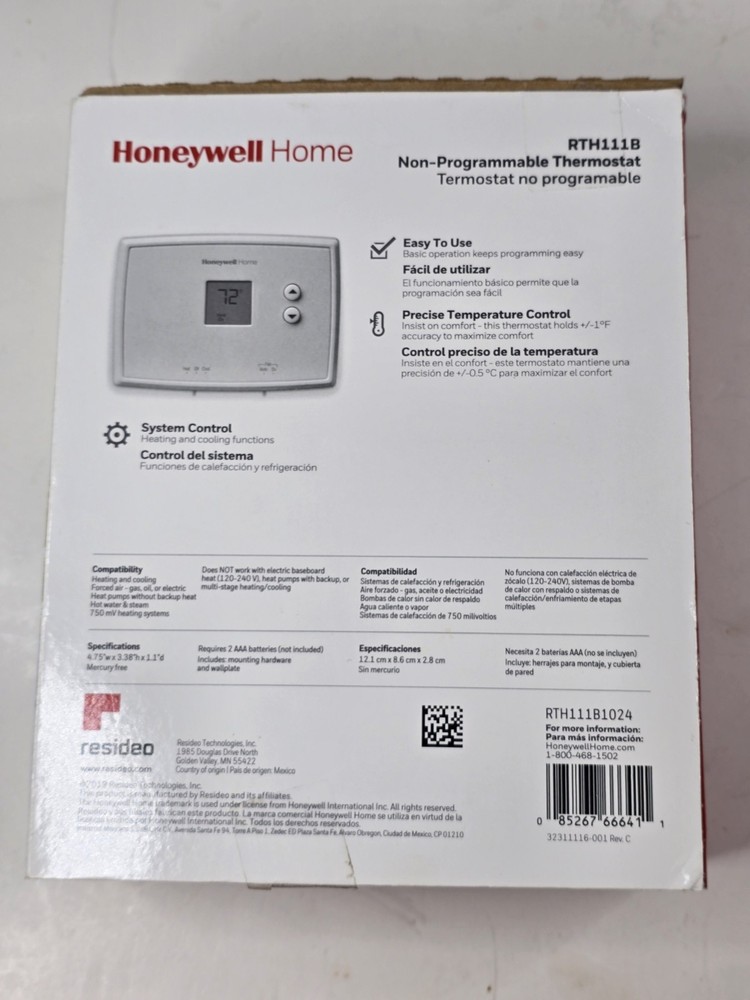 HONEYWELL HOME RTH111B HORIZONTAL NON-PROGRAMMABLE THERMOSTAT