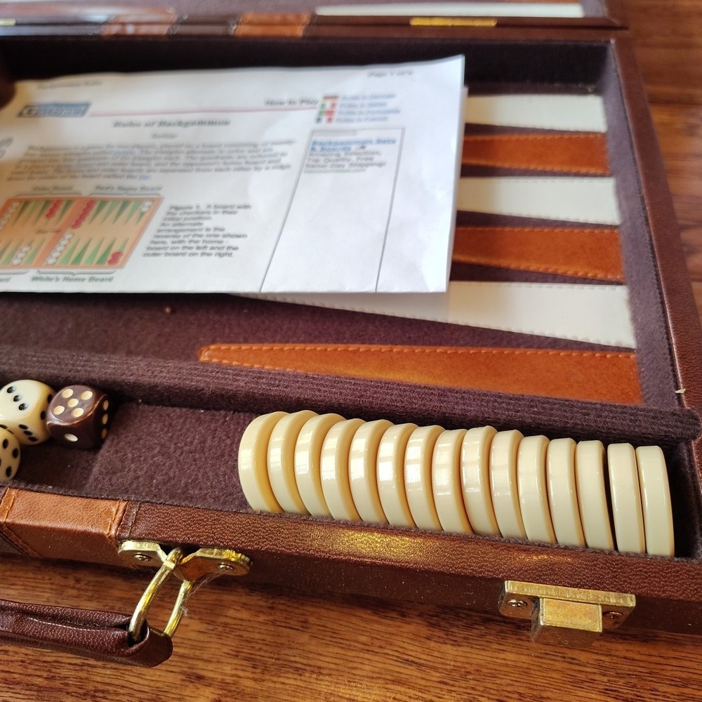 Vintage BACKGAMMON Game And Brown Case Set 10"x15"