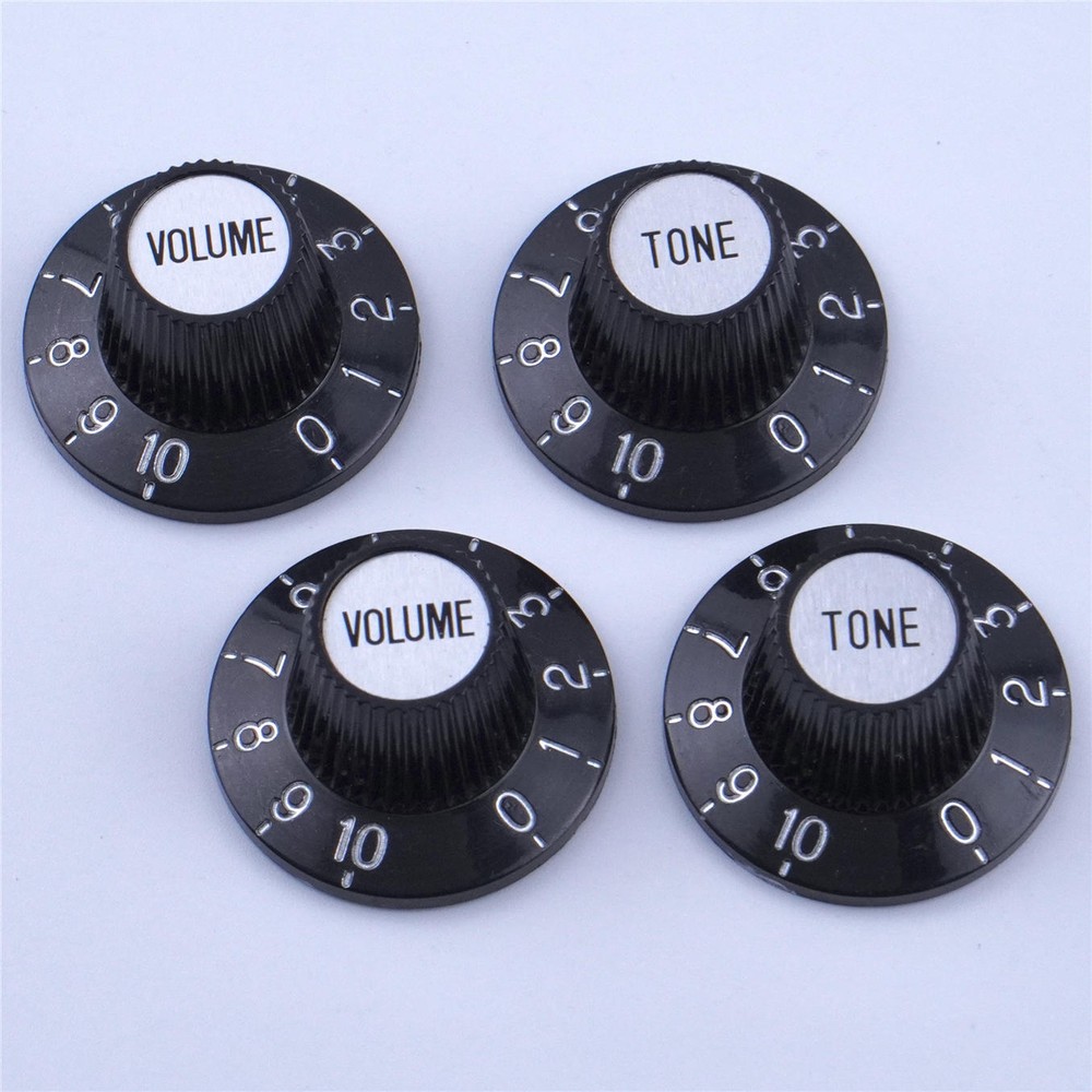 Black Witch Hat AMP 24 Splines Black & Silver Skirted Volume Tone Control Knobs