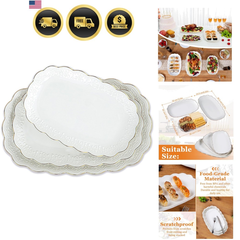 Ceramic Serving Platter Set | 14”/12”/10” Oval Serving Trays for Entertaining...