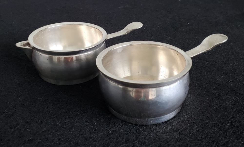 VTG Silver Plated Creamer & Sugar Bowl Service Set Stackable Portable w/Handle