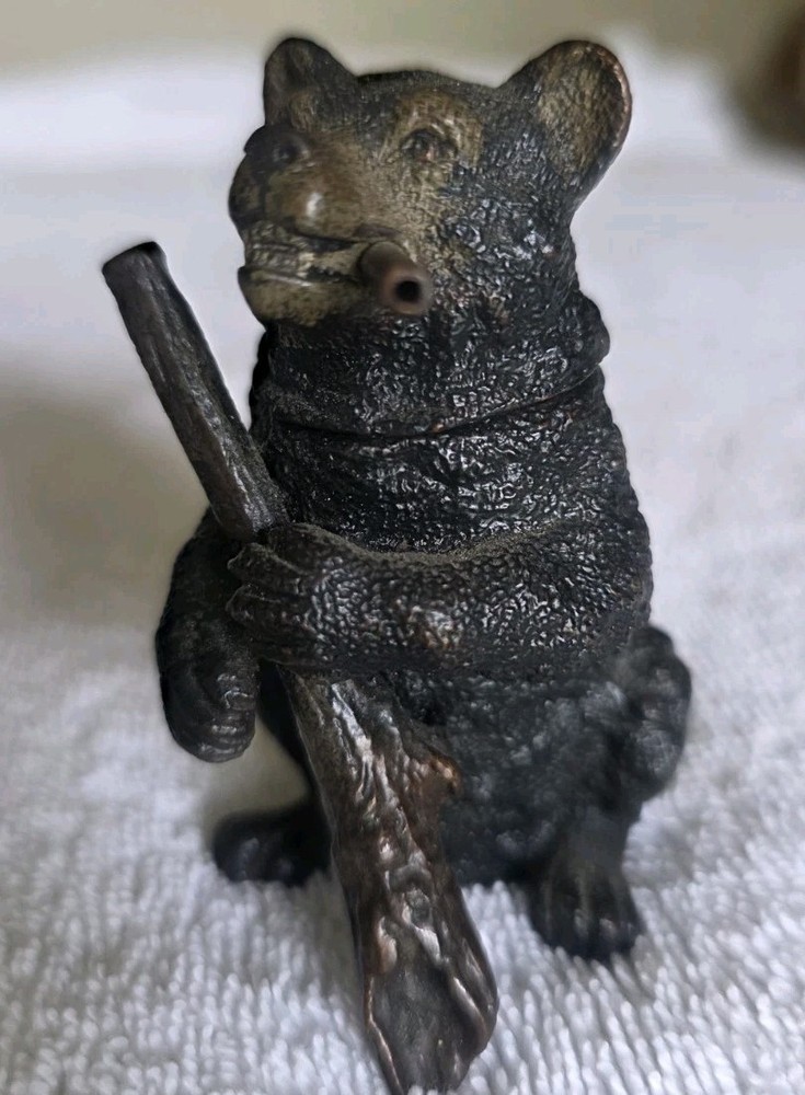 Antique Bronze Russian Bear Match Strike Holder, 3" Tall