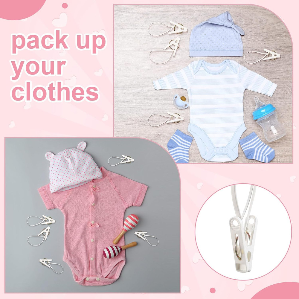 60 Pack Multi-Purpose Laundry Hooks Hanging Clips Bulk with Plastic Rope Hang...