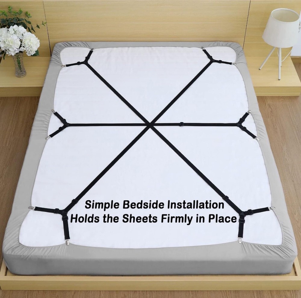 6 Pcs Tuyeabc Bed Sheet Holder Straps, Triangle Adjustable Elastic Fitted Clips