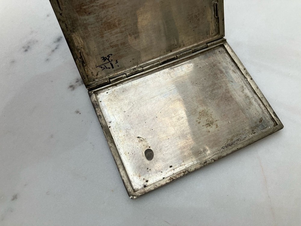 Antique Museum solid silver 84 Cigarette case box handmade needle Engraving