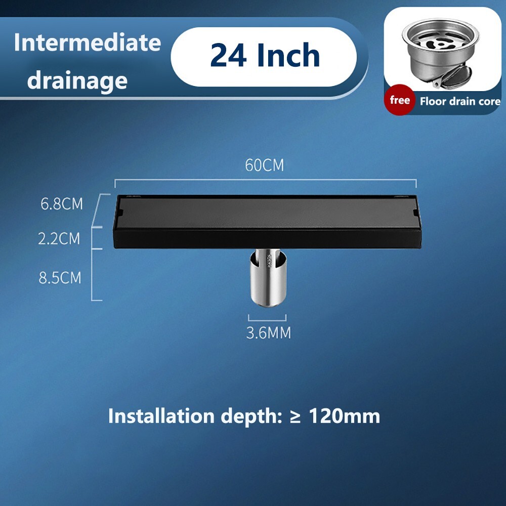 24" Linear Shower Drain w/ Tile Insert Grate Square Bathroom 304 Stainless Steel