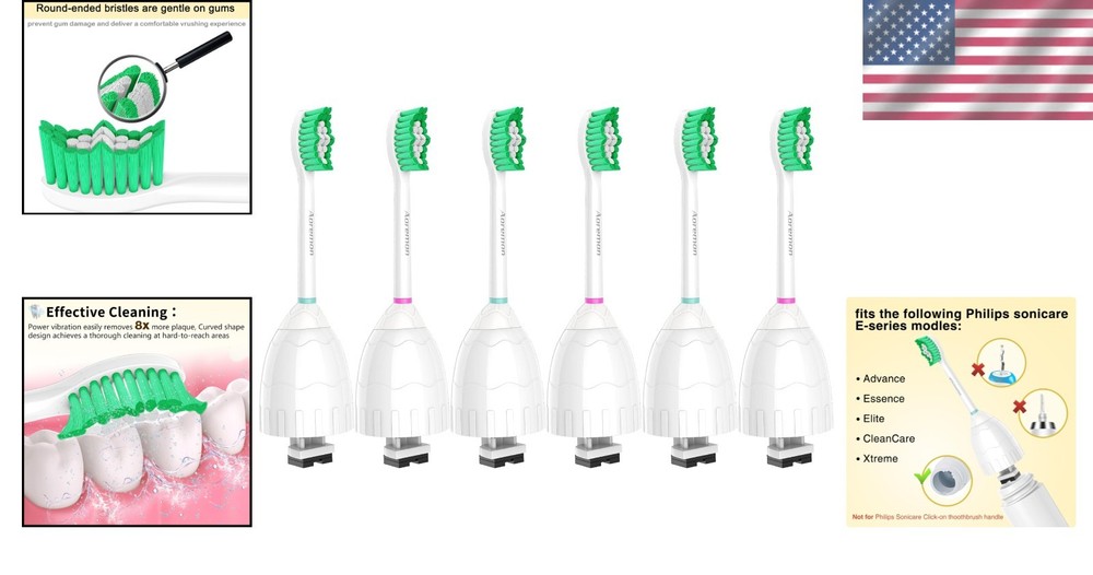 6 Pack Philips Sonicare Replacement Toothbrush Heads for E-Series Models - Green