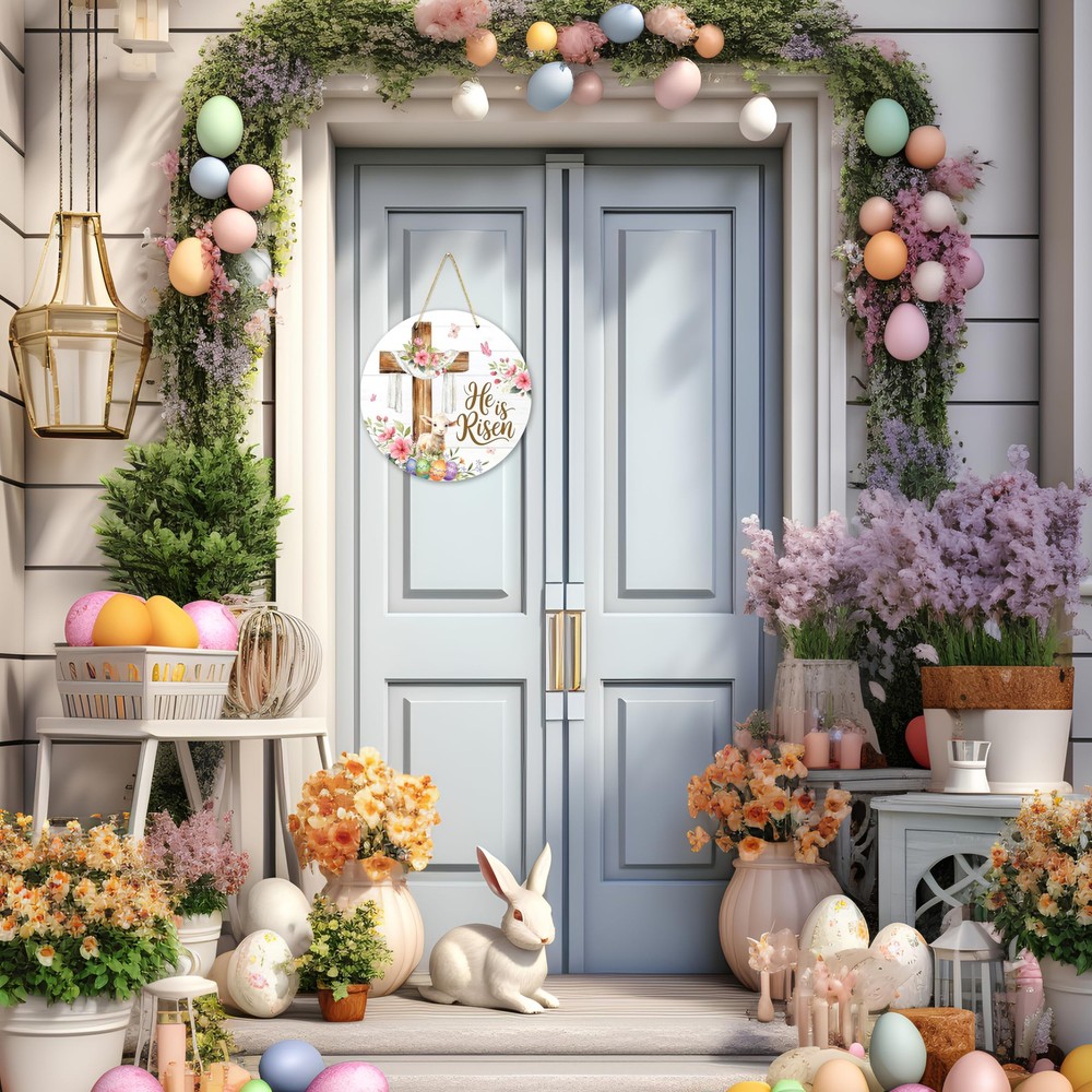 Kqfdr Easter Door Decorations for Home, He Is Risen Wreaths multicolor