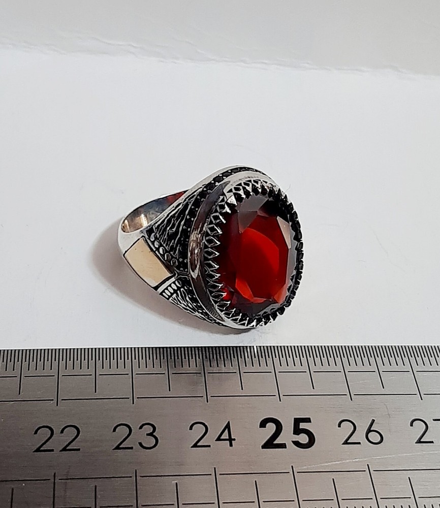 Men's Ring 925 Silver Ruby Solitaire Carniola Pirate Ring Man Sterling Ruby