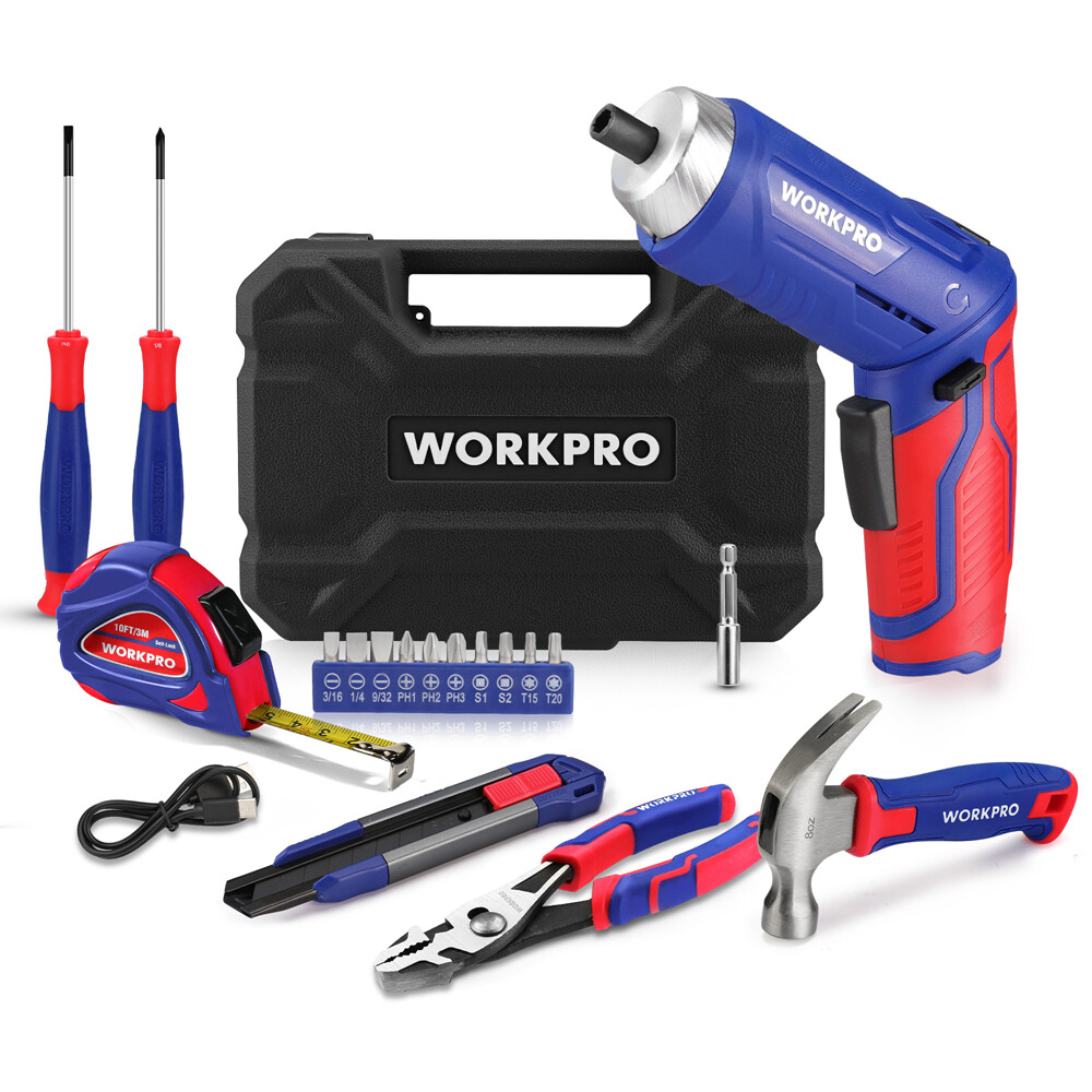 WORKPRO Tool Set 3.7V Rotatable Electric Screwdriver 18PC Portable Home Tool Kit
