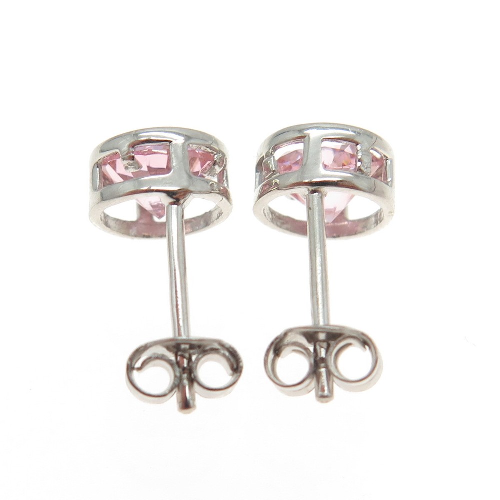 925 Sterling Silver Round-Cut Pink C Z Stud Earrings