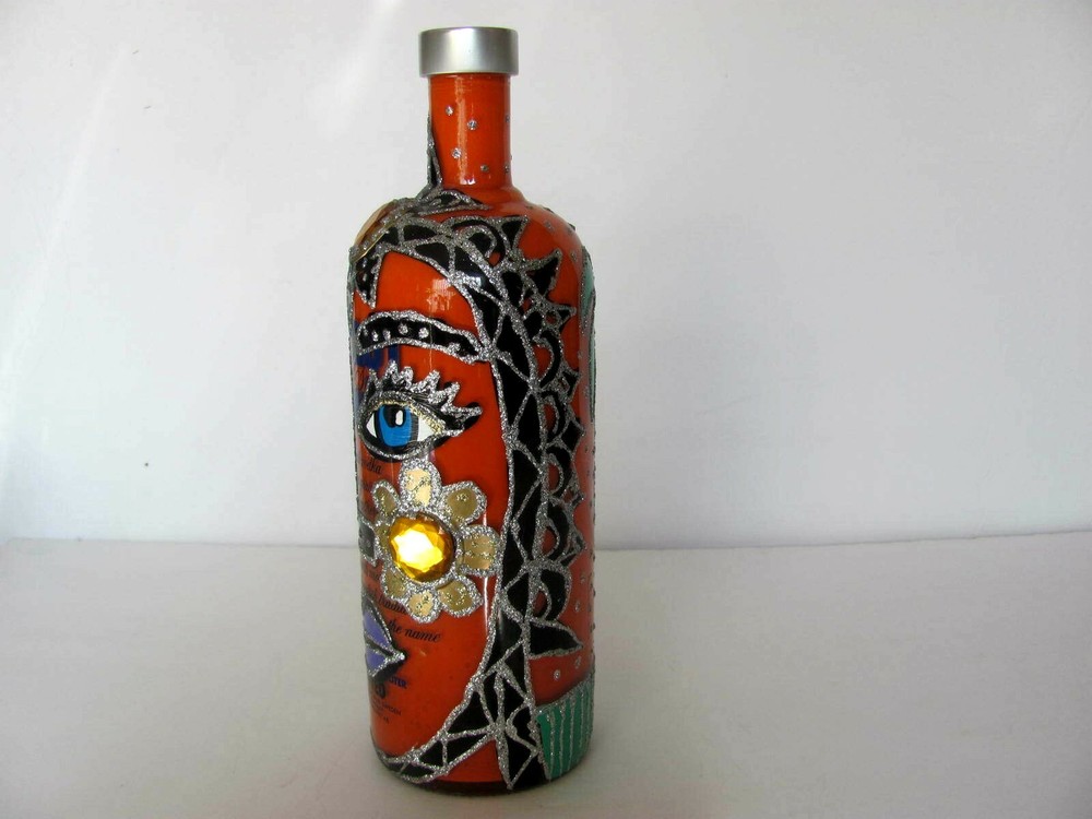 JON PLANAS ABSOLUT VODKA DECO ART HANDPAINTED BOTTLE - SIGNED - EXQUISITE