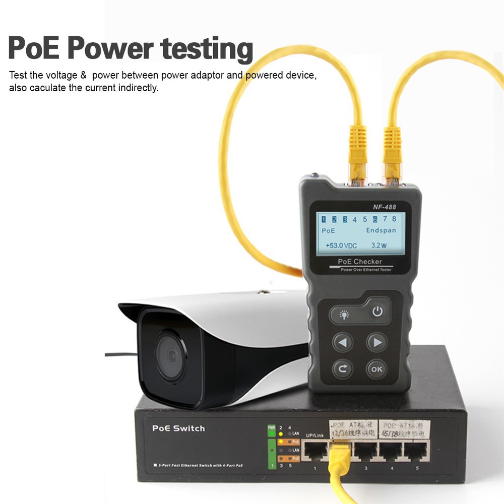 NF-488 POE Tester for Power Over Ethernet, Network Cable Continuity Checking