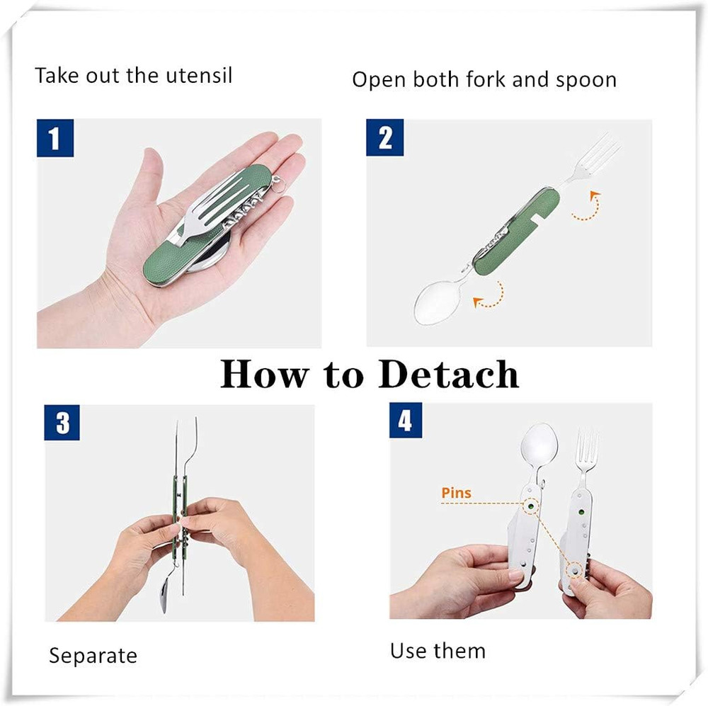 6-In-1 Multi-Function Camping Utensil Flatware Set Detachable Spoon Fork Knife C