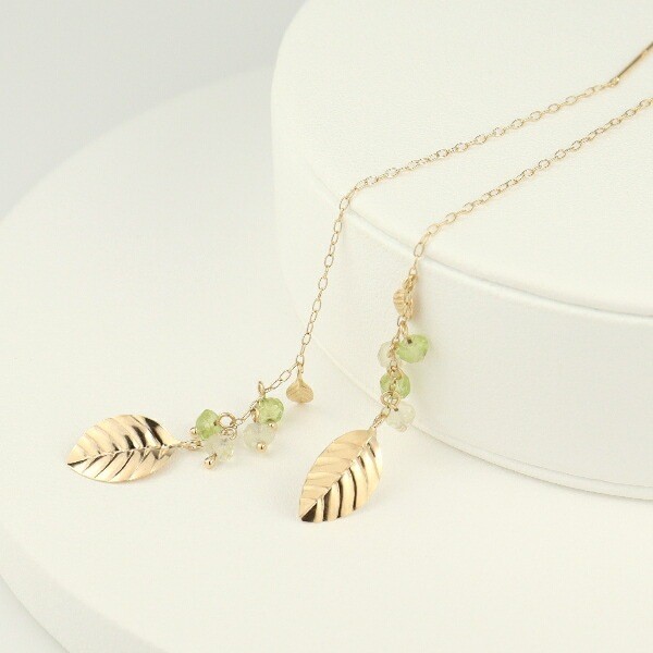 K10 Gold Leaf Threader Earrings (Pair) Peridot & Lemon Quartz