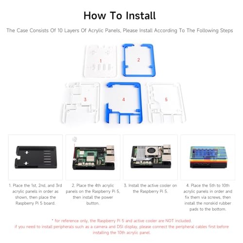 Transparent and Blue Acrylic Case for Raspberry Pi 5, Supports Installing