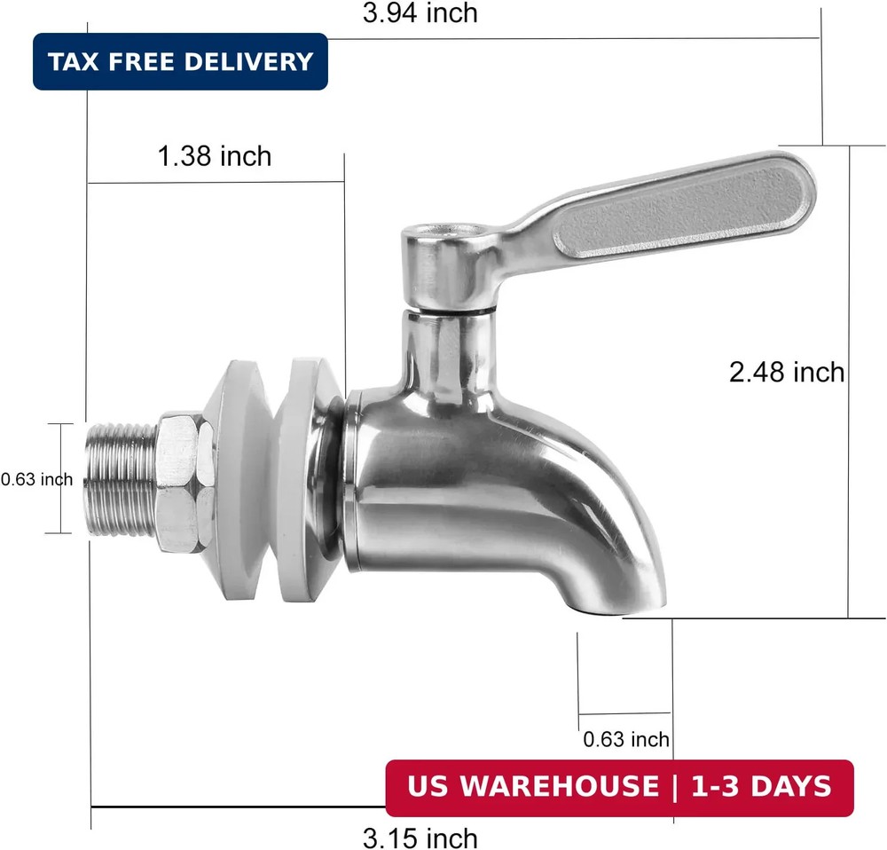 Stainless Steel Beverage Dispenser Replacement Spigot - 2 Pack