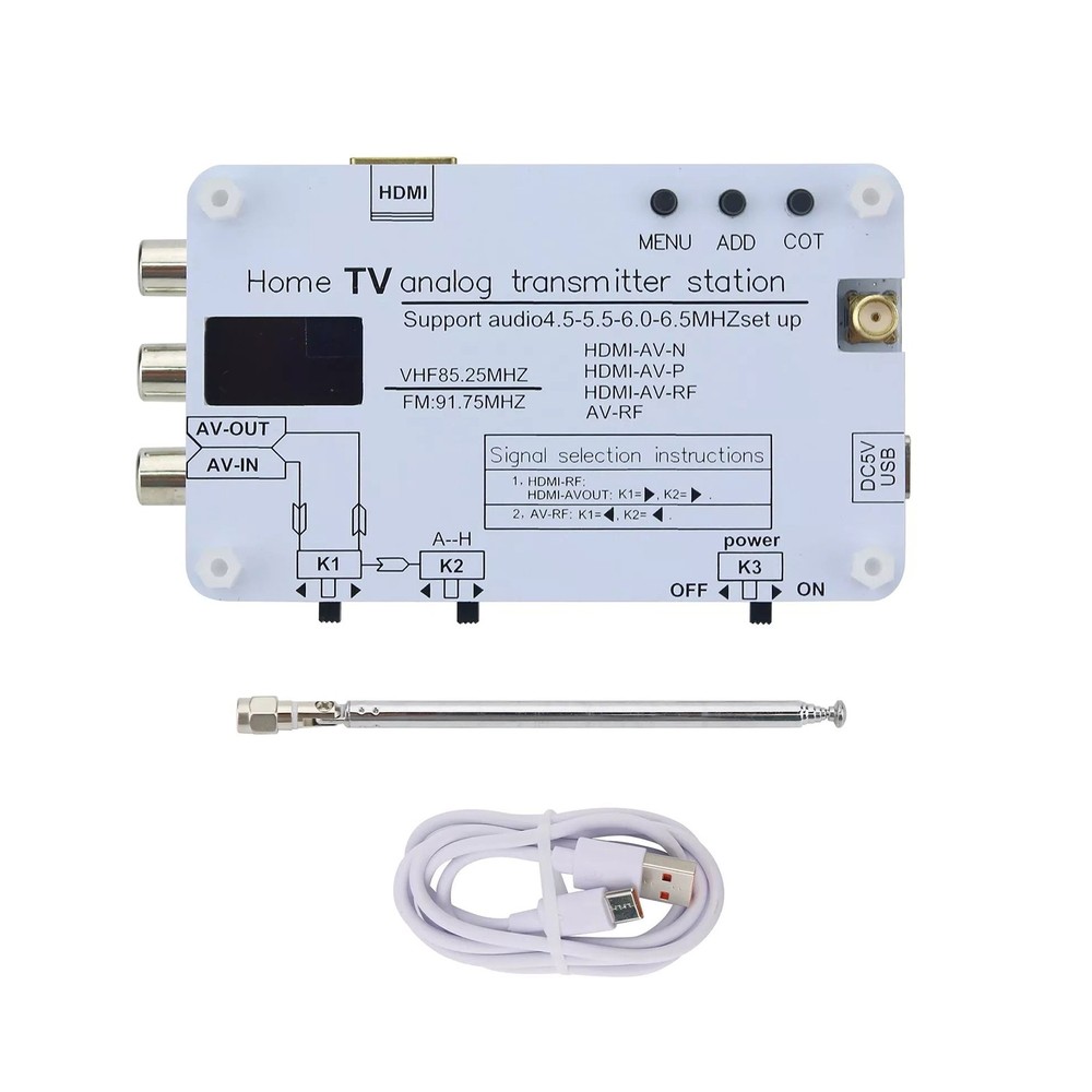 White Analog TVs Signal Transmitter Home Analog TV Transmitter w/ OLED Screen