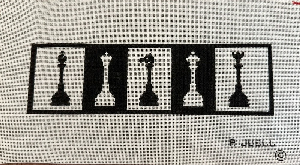 Chess Pieces Game Needlepoint Canvas Hand Painted Vintage