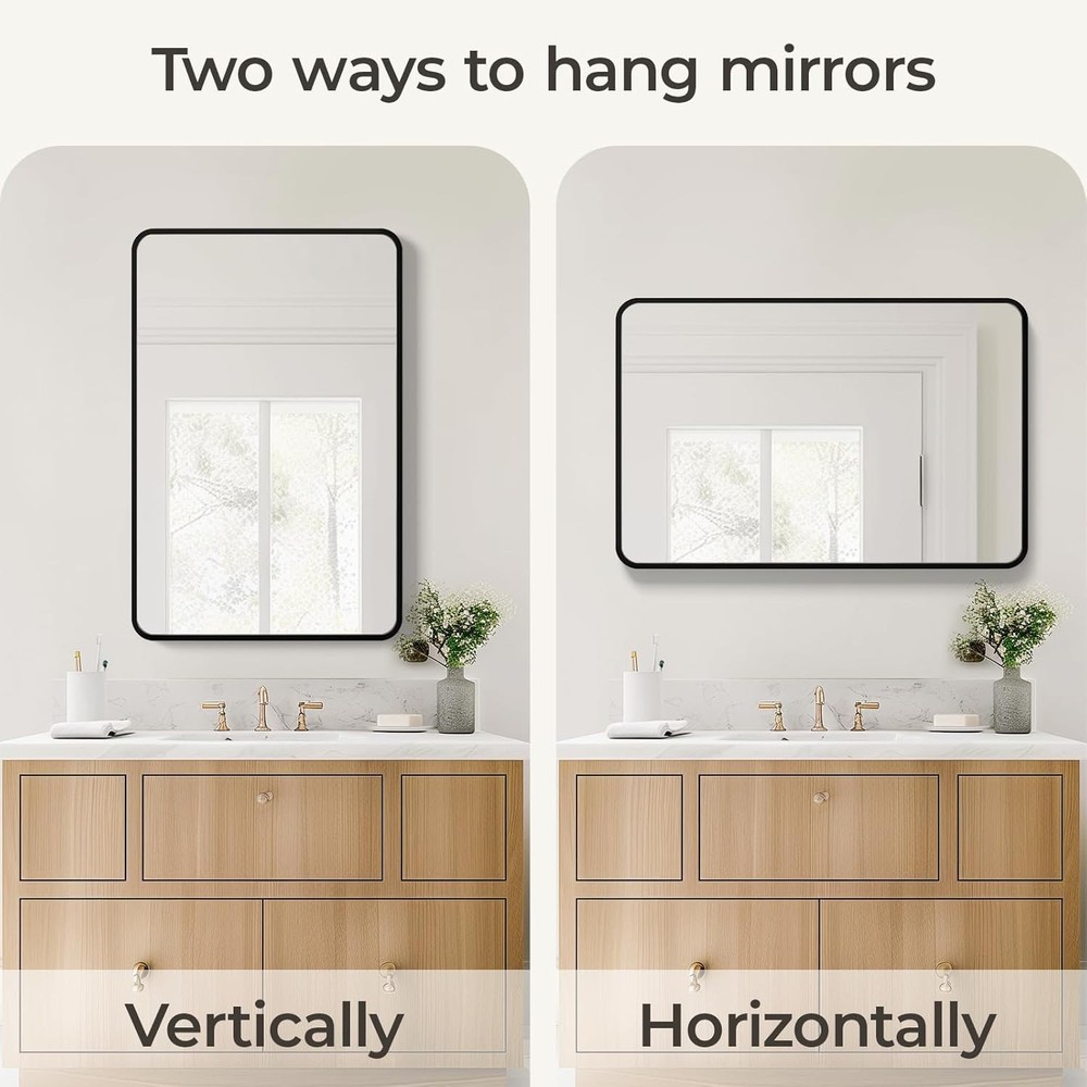 USHOWER Black Bathroom Mirror 24x36" Metal Frame Rectangle Vanity Wall Mirror