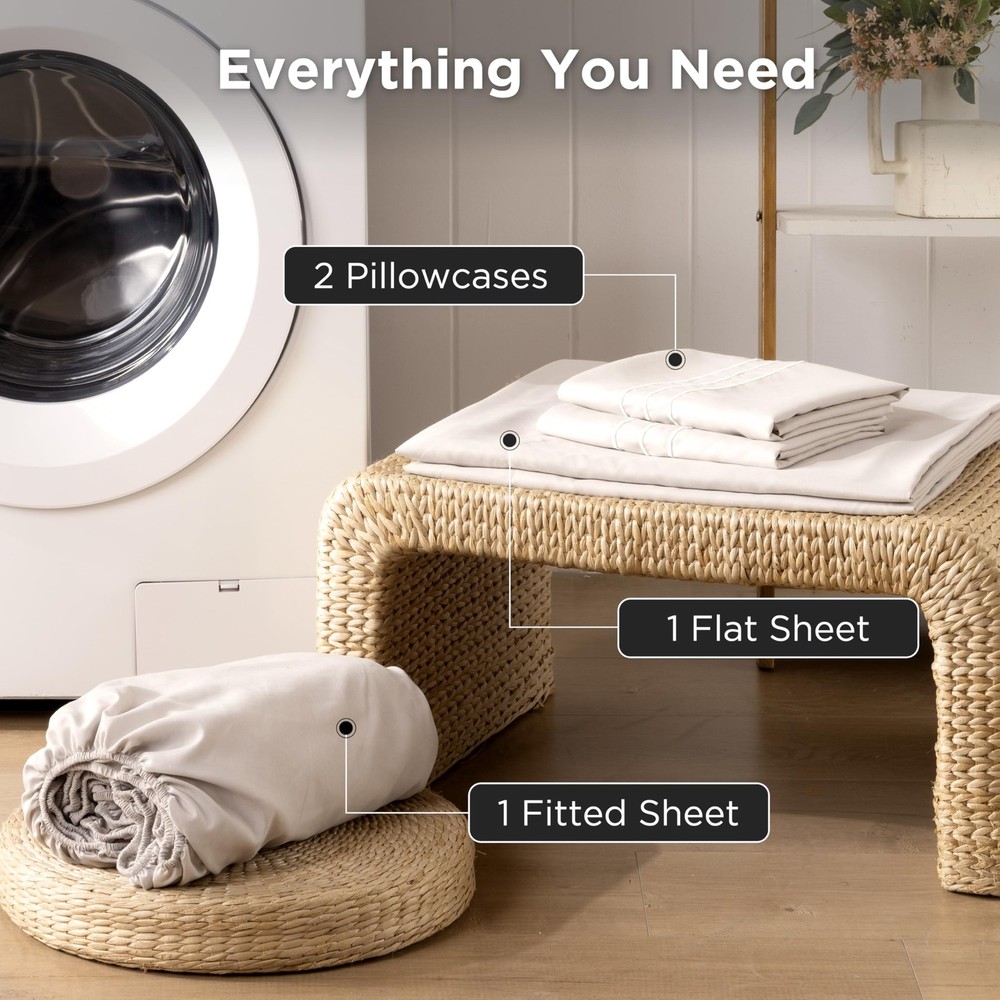 Baskbed Queen Size 4 Piece Sheet Set, Ultra-Soft Microfiber Queen, Beige
