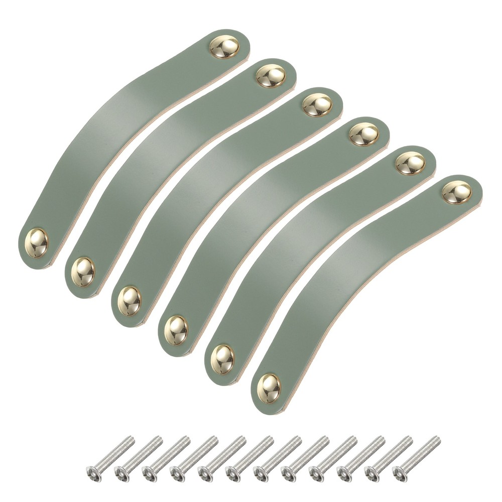 6 Packs Leather Drawer Pulls Double Hole Knobs, Blue/Gold(Hole Spacing:128mm)