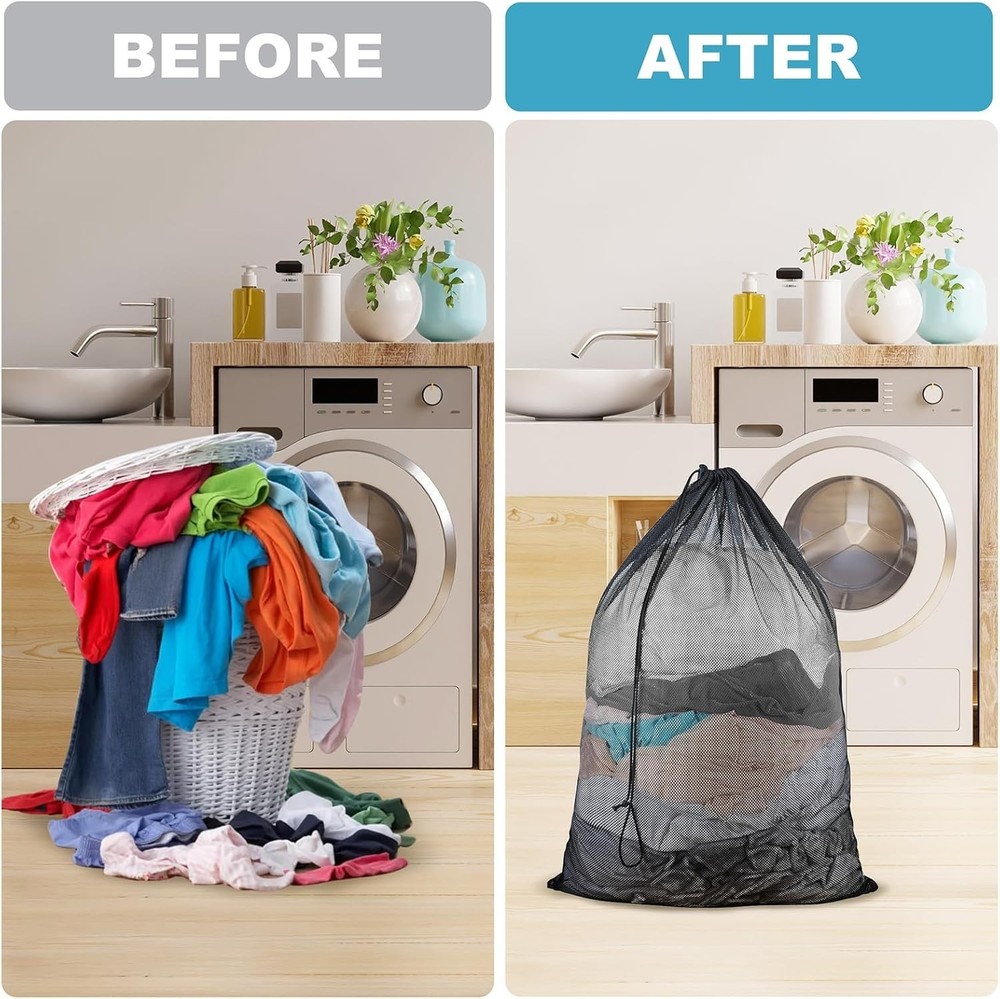 3-Pack Large Mesh Laundry Bags, 24x36 Inch, Drawstring Closure for Delicates