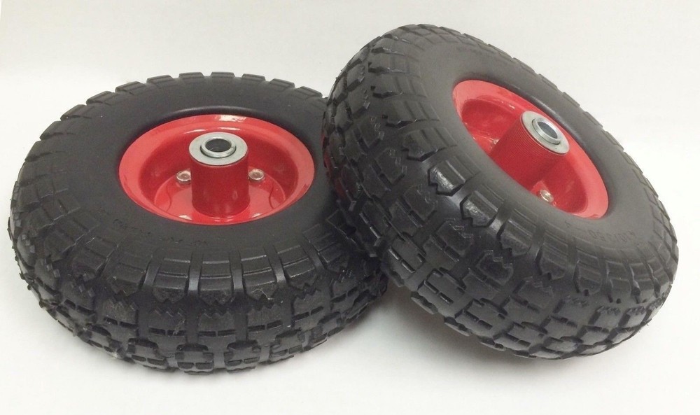 (2) 10" Flat Free Solid Tire Wheel 4.1/3.5-4 for Lawn Farm Cart Dolly Handtruck