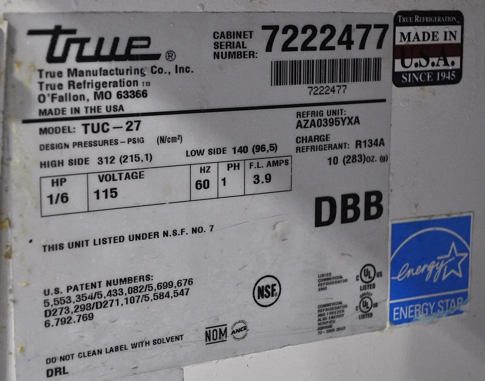 Used True TUC-27 Undercounter Solid Door Freezer