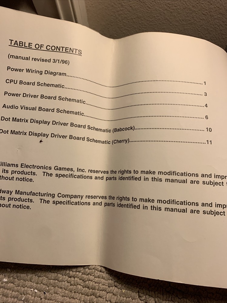 original WPC Schematic Williams 16-10159.2 Pinball arcade game manual