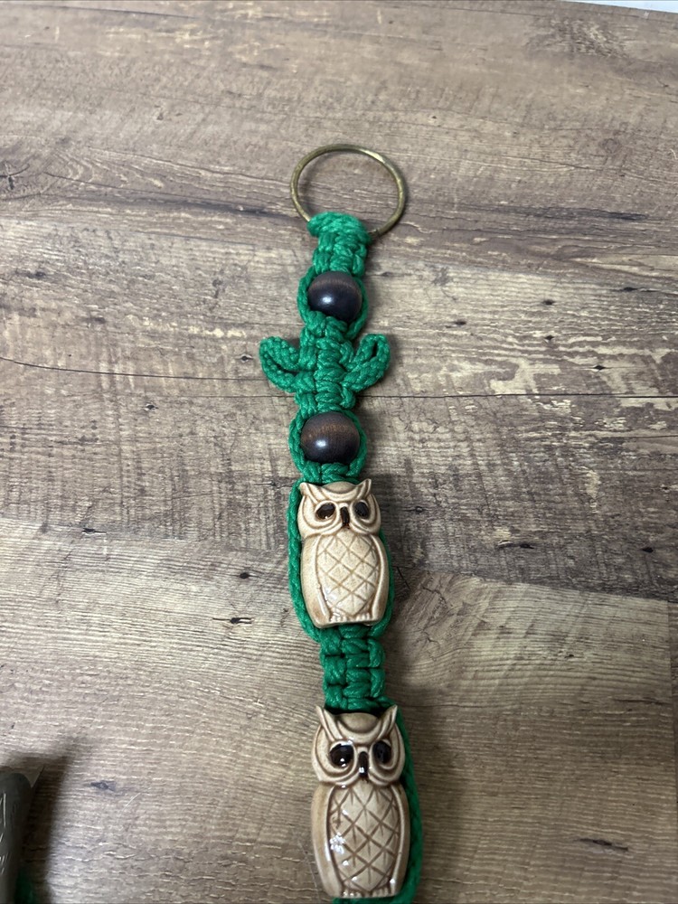 Vintage 70s Macrame Owls & Bell Wall Hanging Hippy Boho￼36” Long