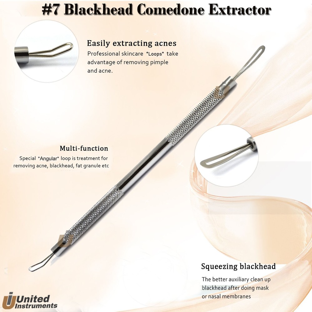 #7 Blackhead Remover Straight-Angular Loop Comedone Extractor Skin Cleaning Tool