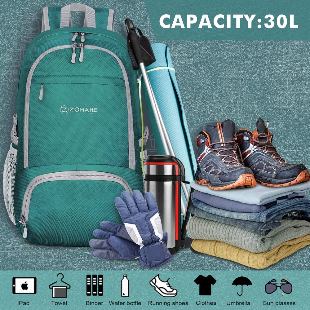 ZOMAKE Lightweight Packable Backpack 30L, Foldable Hiking Backpacks Water Res...
