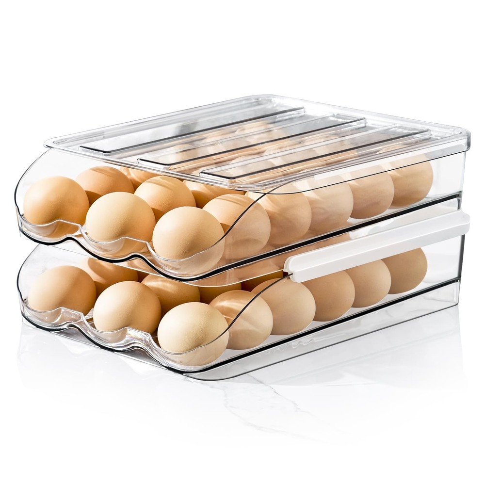 Egg Holder for Fridge, Rolling Egg Holder for Refrigerator, Egg Organizer for...