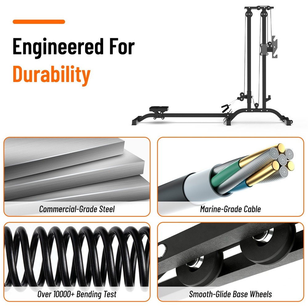 Lat Pulldown Machine Foldable with Seated Row 2 in 1 Cable Crossover Home Gym Eq