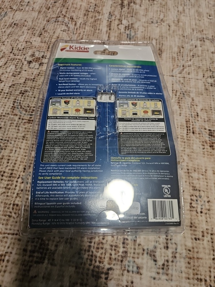 Kidde Carbon Monoxide Detector Plug-In Wall Unit with 9V Battery Backup