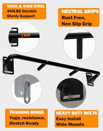 Joist Mount Pull Up Bar, Wall Wall Mounted Fit for 32-36in Stud, 7-8ft Beams