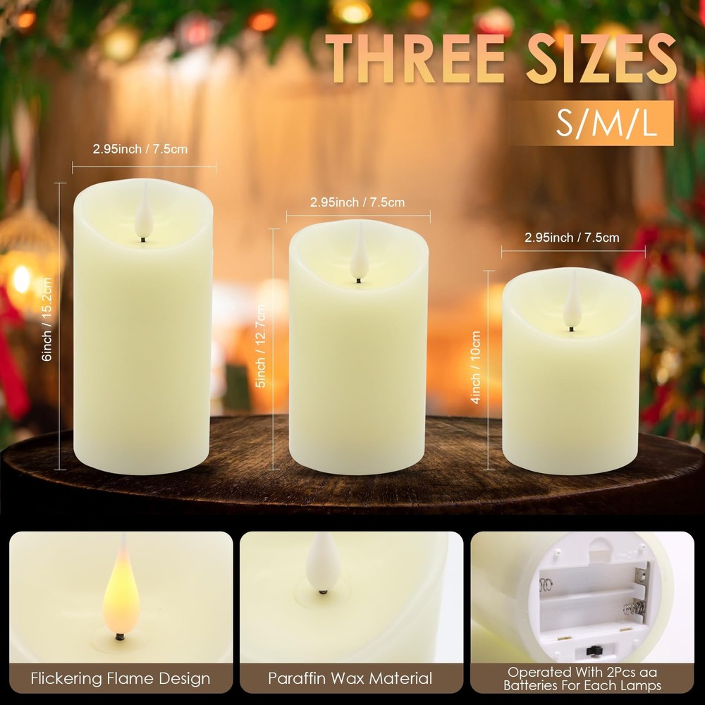 Flameless Led Candles Light, Aled Light 3 Pack Warm White Plus Multico