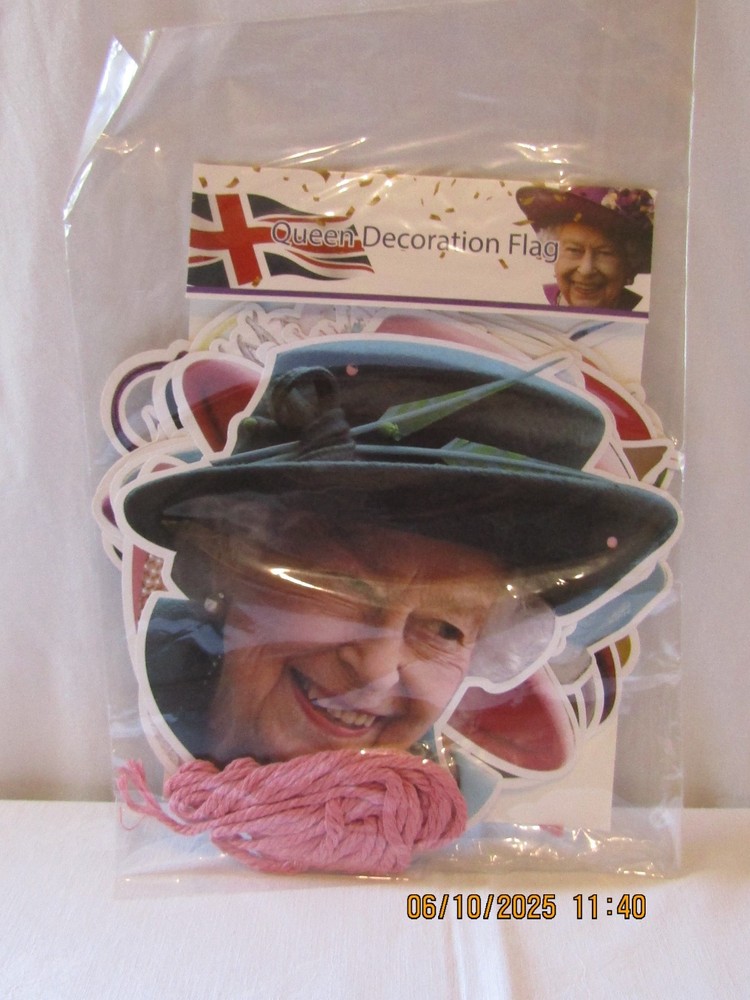 NEW 10 CARDBOARD QUEEN'S FACE BUNTING.