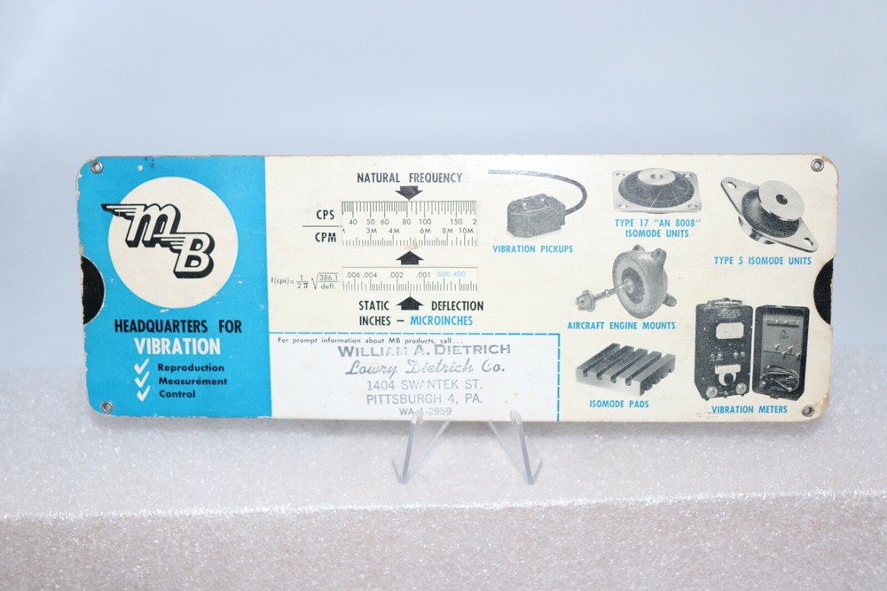 1954 Copr. Slide Chart MB MANUFACTURING Vibration Computer