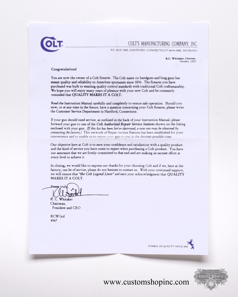 Colt Python Manual, Repair Stations And Colt Letter. 1993. Free Shipping!