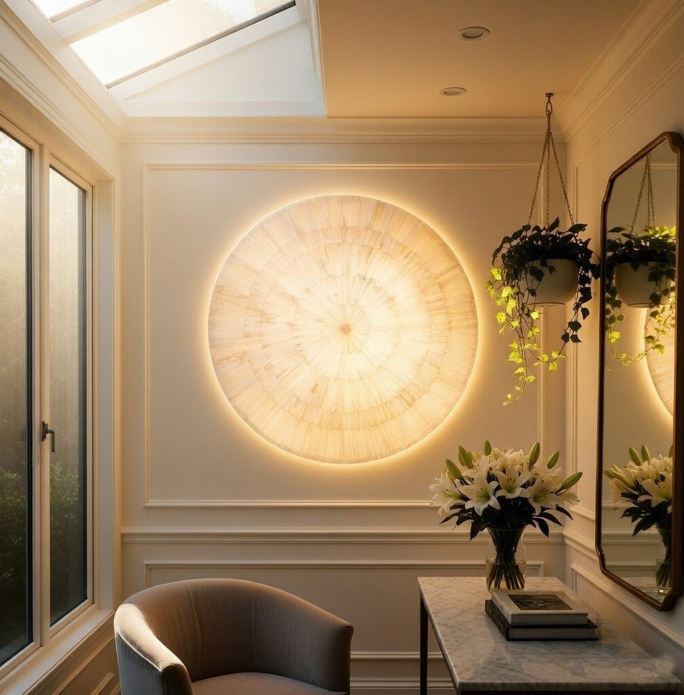 Selenite Wall Art Panel | Handmade Sunburst Design | Office & Home Decor