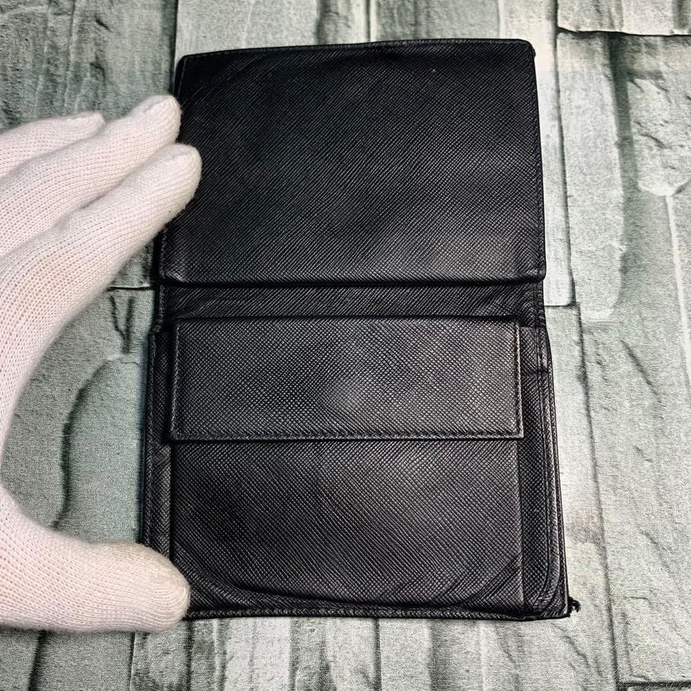 PRADA Two-Fold Wallet Nylon Leather Silver Triangle Logo Black
