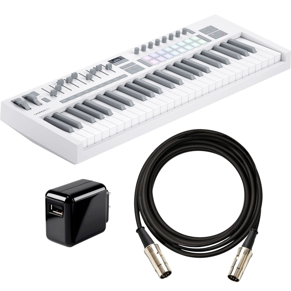 Novation Launchkey 49 Mk4 Keyboard Controller - White POWER & CABLE KIT