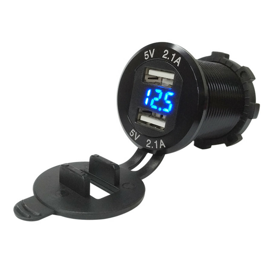 12V 4.2A 21W Dual USB Car Cigarette Lighter Charger Socket LED Digital Voltmeter
