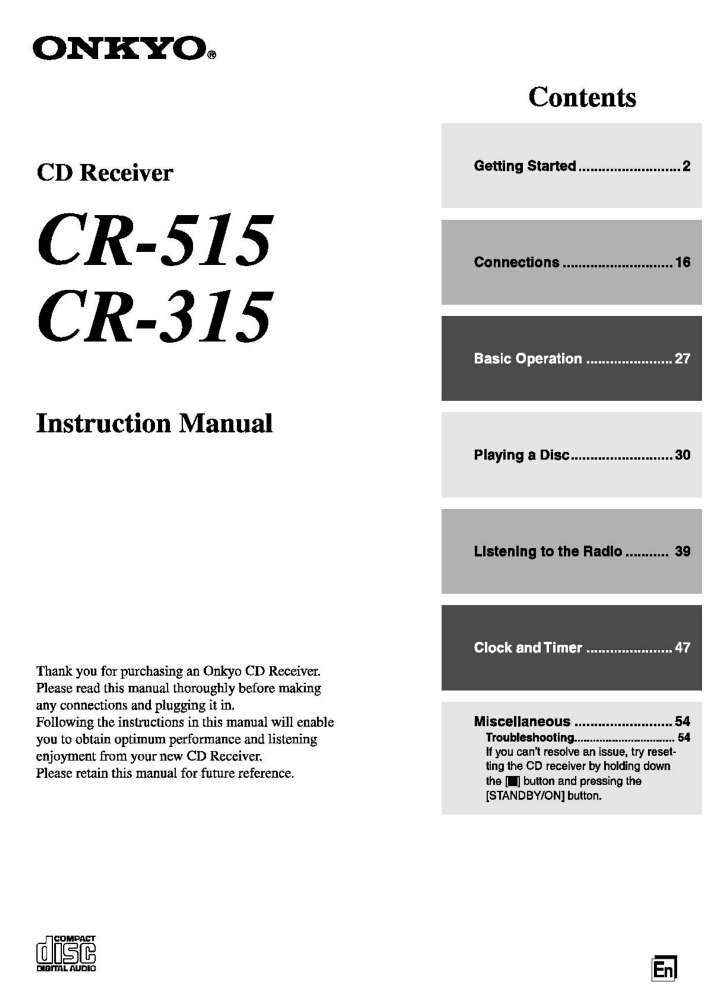 Onkyo CR-515 CD Receiver Owners Manual