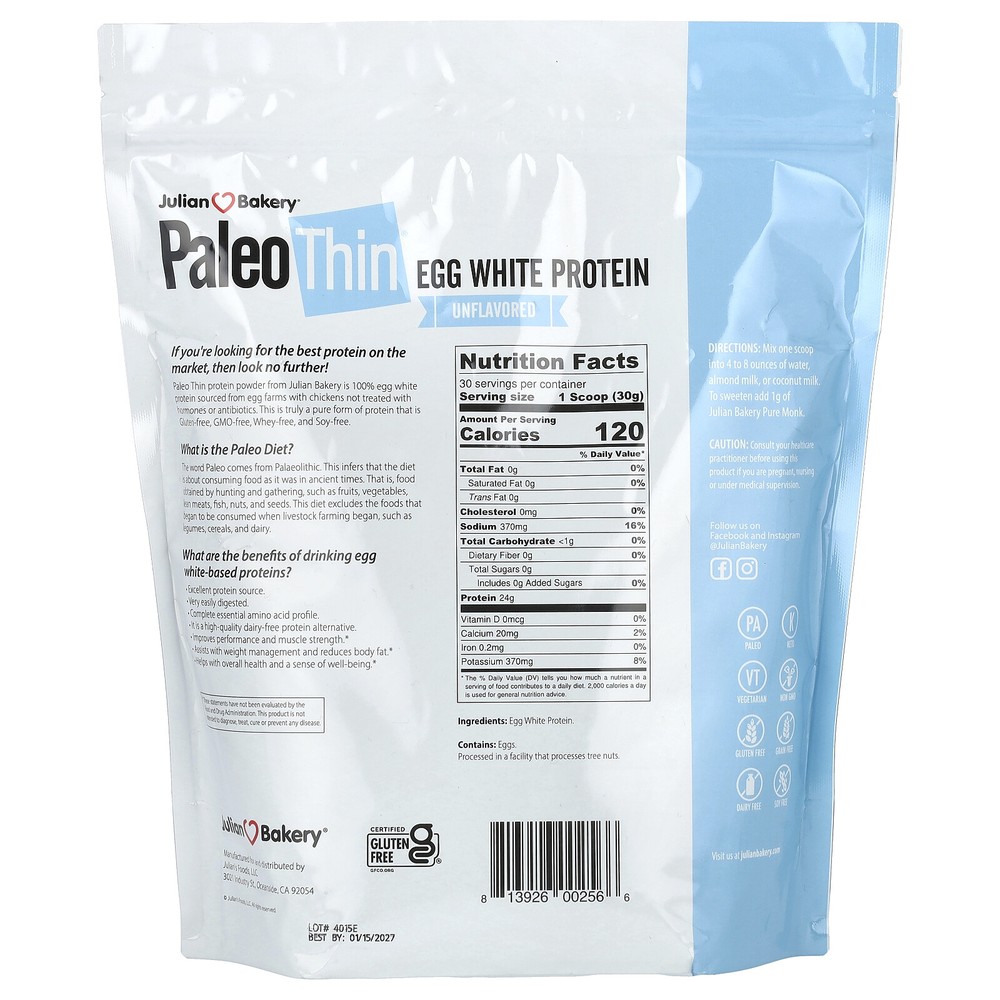 Paleo Thin, Egg White Protein, Unflavored, 2 lbs (907 g)