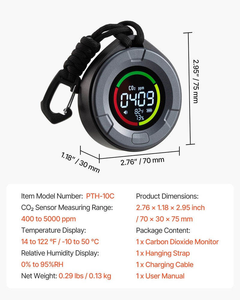 VEVOR Carbon Dioxide Monitor CO2 Controller 400 to 5000 PPM